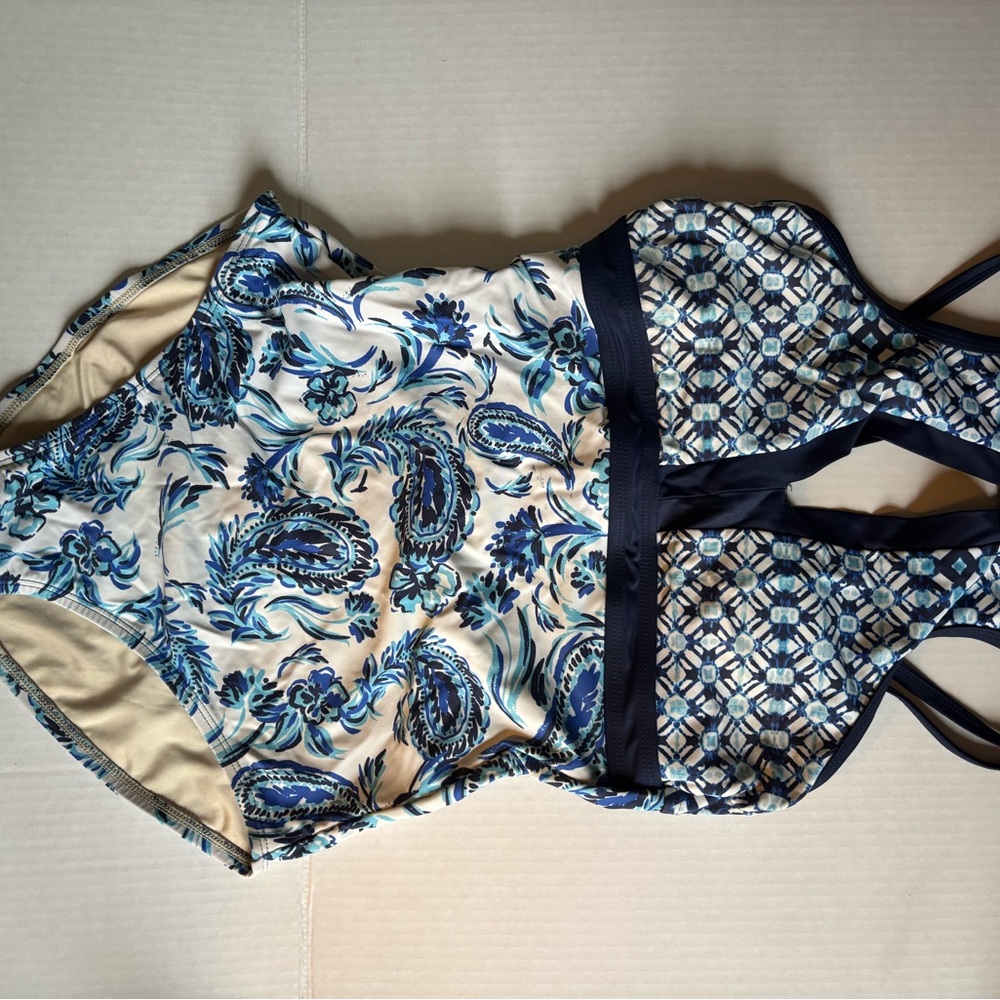 Coastal Blue Women's One Piece Swimsuit - Blue and Cream